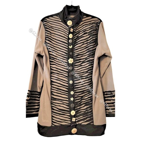 COTTON Fleece Jacket Blazer Coat 𝅺Beige Grey Bone Button JACKET- NEW - Picture 2 of 12